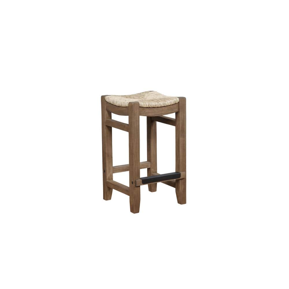 Rustic Industrial 26" Brown Wood Saddle Counter Stool