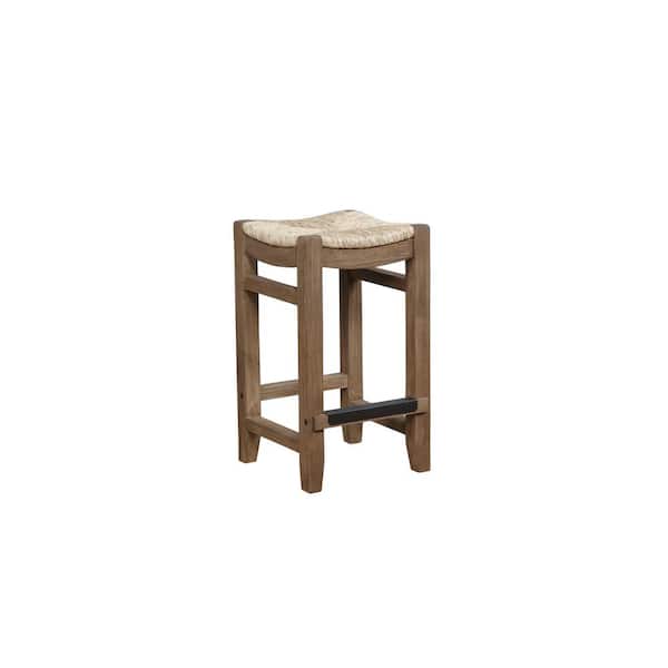 Newport 26 in. H Light Amber Wood Counter-Height Stool with Rush Seat