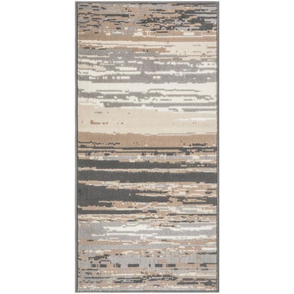 Nourison Jubilant Grey Beige doormat 2 ft. x 4 ft. Abstract Contemporary Area Rug