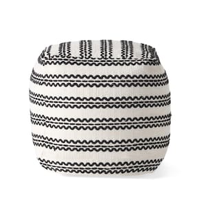 Layne Boho Natural and Black Wavy Striped Cotton Pouf