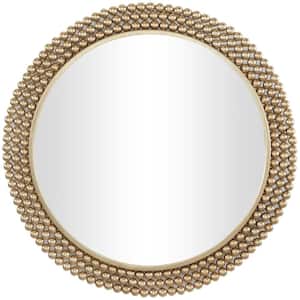32 in. x 32 in. Round Framed Brass Wall Mirror with Beaded Detailing