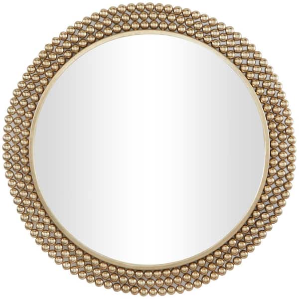CosmoLiving by Cosmopolitan 32 in. x 32 in. Round Framed Brass Wall Mirror with Beaded Detailing