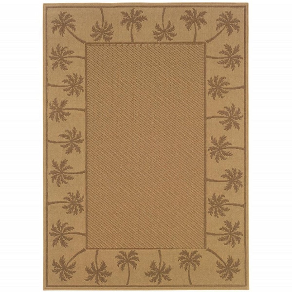 Beige 9 ft. x 13 ft. Loomed Border Polypropylene Rectangle Indoor/Outdoor Area Rug