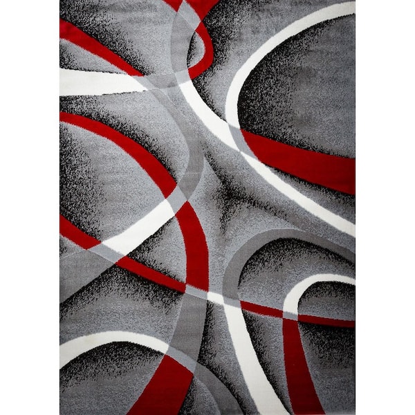 MSRUGS F Collection Katelynn Area Rug in Gray and Red 2x7