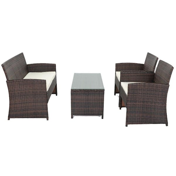 Amucolo 4-Piece Wicker Patio Conversation Set with Beige Cushions