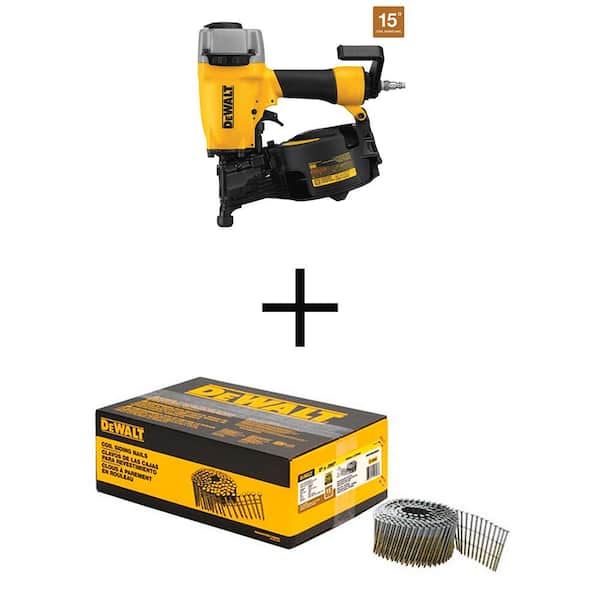DEWALT Pneumatic 15-Degree Coil Siding Nailer with 2 in. x 0.090 in. Metal Coil Ring Shank Nails (3600 per Box)