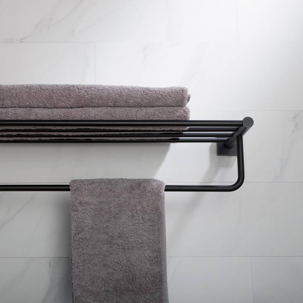 Matte Black Wall Mounted Bathroom Shelf with Towel Bar