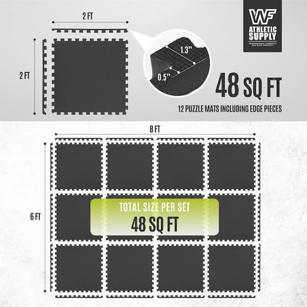 Black 24 in. W x 24 in. L x 1 in. Thick EVA Foam Double-Sided T Pattern Gym Flooring Mat (12 Tiles/Pack) (48 sq. ft.)