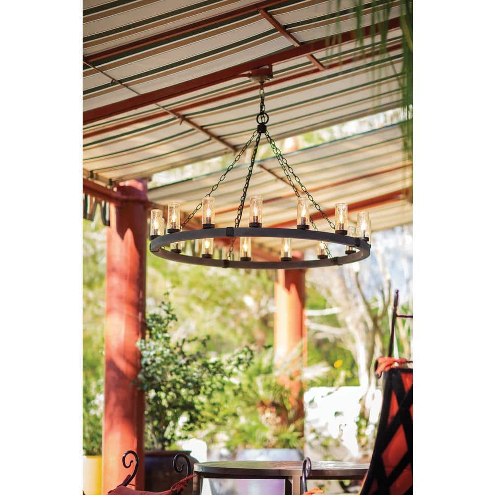 Sawyer Sequoia Brown 24" Outdoor Chandelier with Clear Seedy Glass