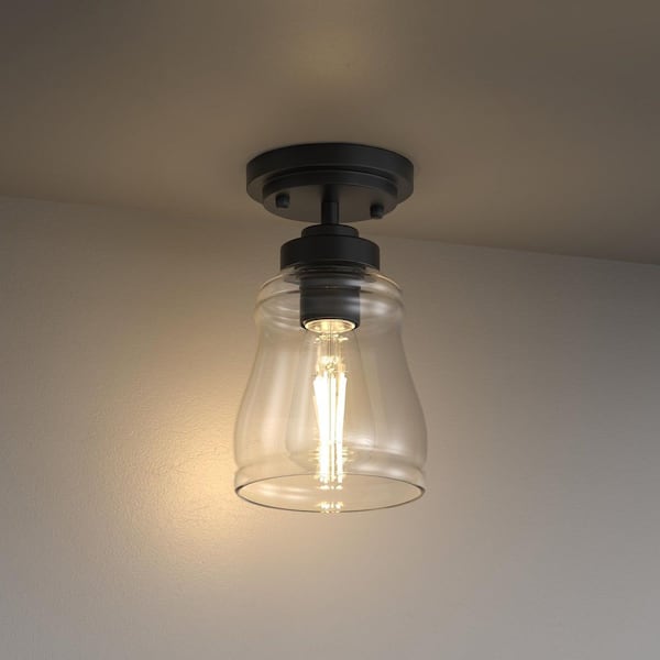 5 in. 1-Light Black Semi Flush Mount Ceiling Light with Clear Glass Shade, Farmhouse Ceiling Light for Bedroom, Kitchen