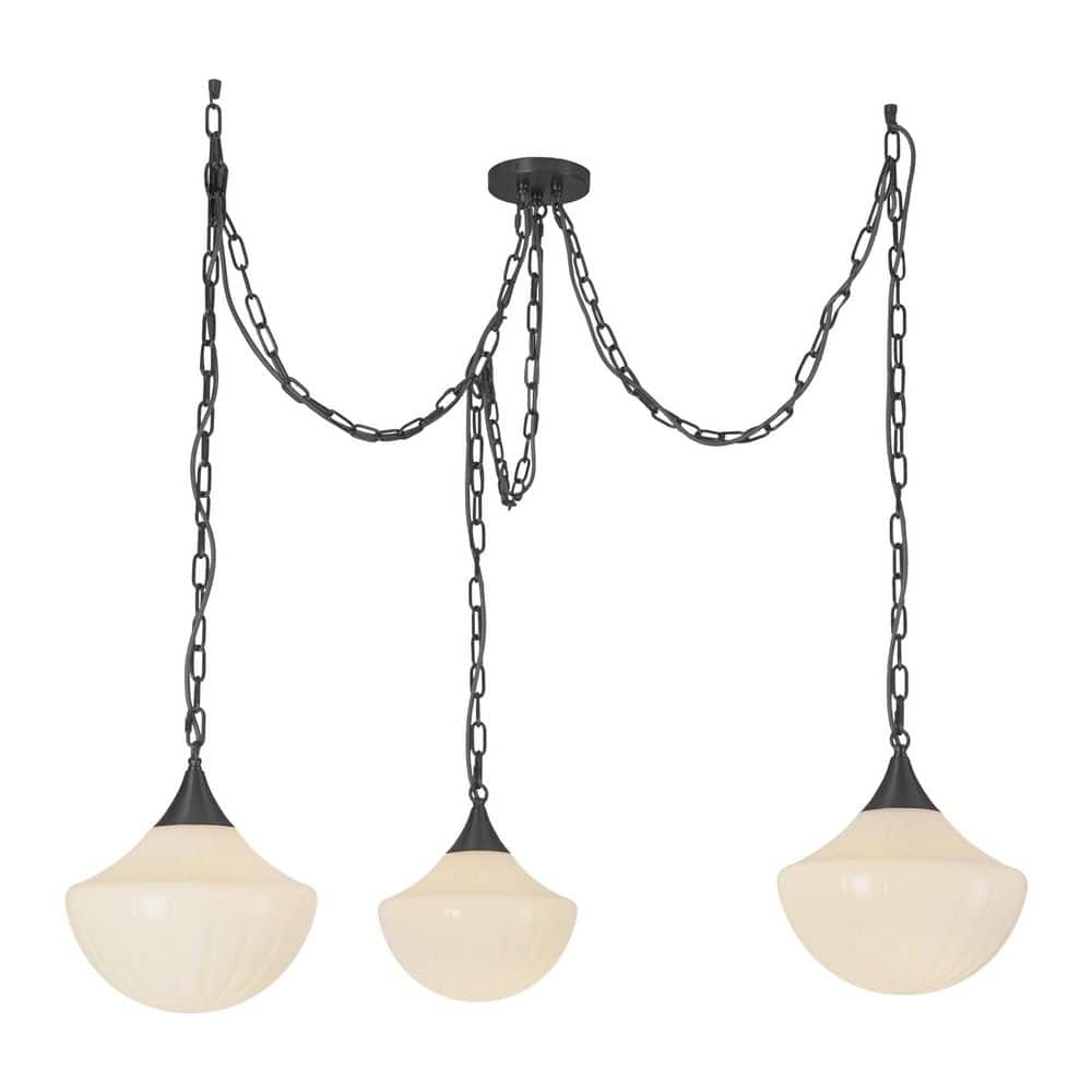 Farrah 3-Light 12-in Glass 60-Watt Matte Black/Glossy Ribbed Opal Glass Chandelier Light price history on PriceWatchPro