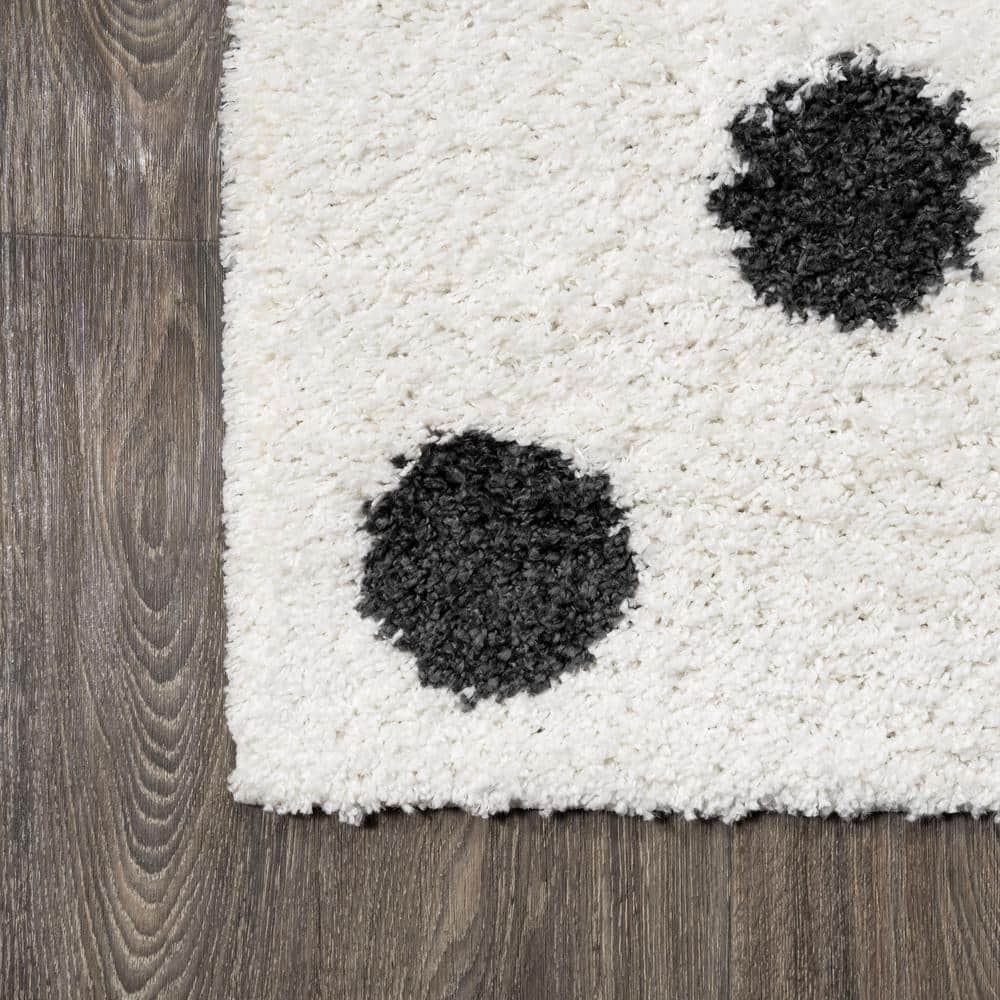 Mid-Century Charcoal and Ivory Dot Shag Rug 5'x8'