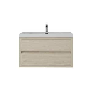 Louis 36 in. W x 20 in. D x 22 in. H Single Sink Floating Bath Vanity in Light Wood with White Acrylic Top