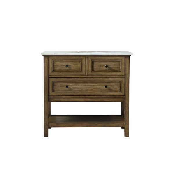 Unbranded Simply Living 36 in. W x 22 in. D x 34 in. H Bath Vanity in Driftwood with Carrara White Marble Top