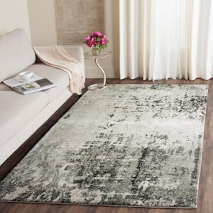 Retro Light Gray/Gray 6 ft. x 6 ft. Square Floral Area Rug