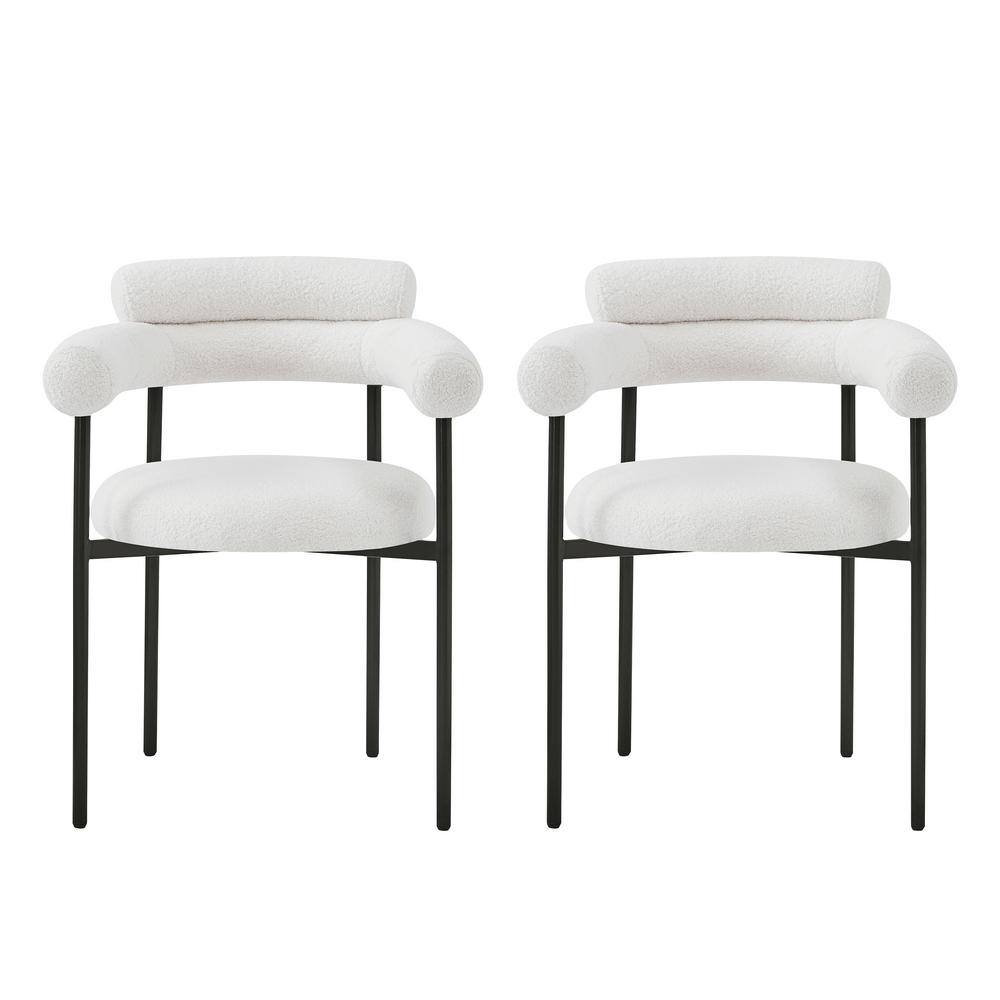 White Upholstered Metal Arm Chair with Slat Back