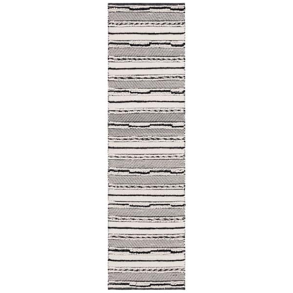 Natura 2 ft. x 8 ft. Black/Ivory High-Low Striped Marle Runner Rug