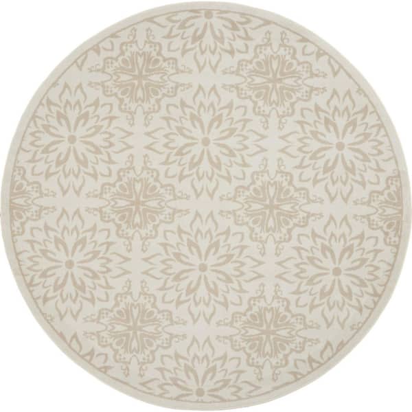 5 ft. Round Beige Floral Washable Area Rug
