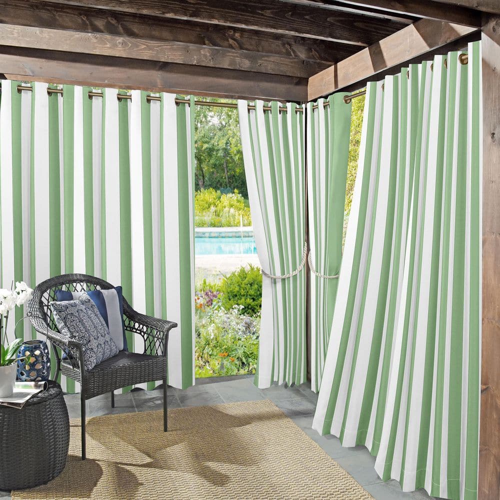 Sun Zero Valencia Cabana Stripe Spa Green 108 In L X 54 W Room Darkening Indoor Outdoor Uv Protectant Curtain Panel 59788 The