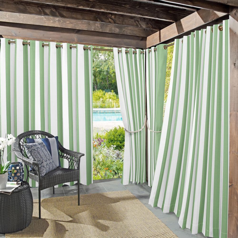 Sun Zero Valencia Cabana Stripe Spa Green 108 in. L x 54 in. W Room  Darkening Indoor/Outdoor UV Protectant Curtain Panel 59788 - The Home Depot