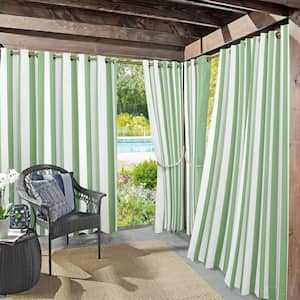 Valencia Cabana Stripe Spa Green 108 in. L x 54 in. W Room Darkening Indoor/Outdoor UV Protectant Curtain Panel