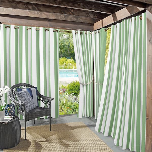 Sun Zero Valencia Cabana Stripe Spa Green 108 in. L x 54 in. W Room Darkening Indoor/Outdoor UV Protectant Curtain Panel