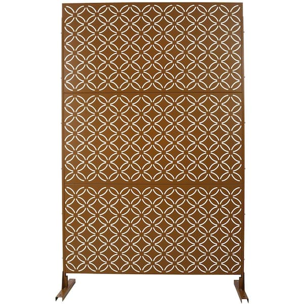 Tidoin 6.3 ft. x 4 ft. Brown Steel Freestanding Flat Flat Top Decorative Privacy Screen Metal Fence Panel
