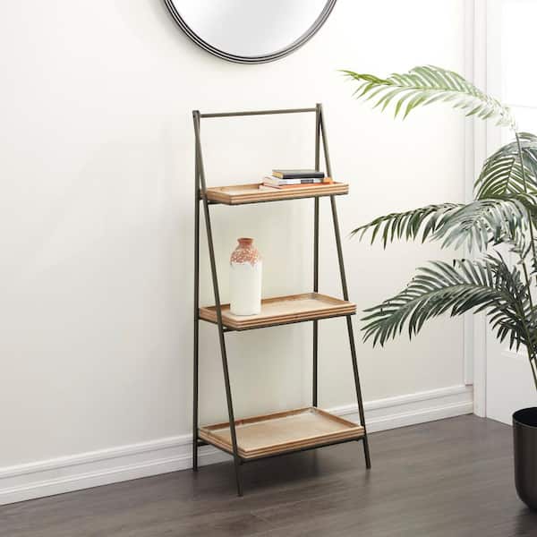 Litton Lane 47 in. 3 Shelves Wood Stationary Brown Shelving Unit