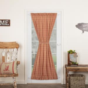 Sawyer Mill Plaid 40 in. W x 72 in. L Light Filtering Rod Pocket French Door Window Panel in Country Red Dark Tan