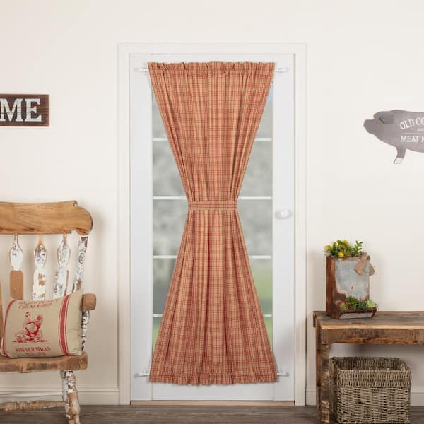 VHC BRANDS Sawyer Mill Plaid 40 in. W x 72 in. L Light Filtering Rod Pocket French Door Window Panel in Country Red Dark Tan