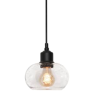 Laney 1-Light Black, Clear Shaded Pendant Light with Clear Seeded Glass Shade