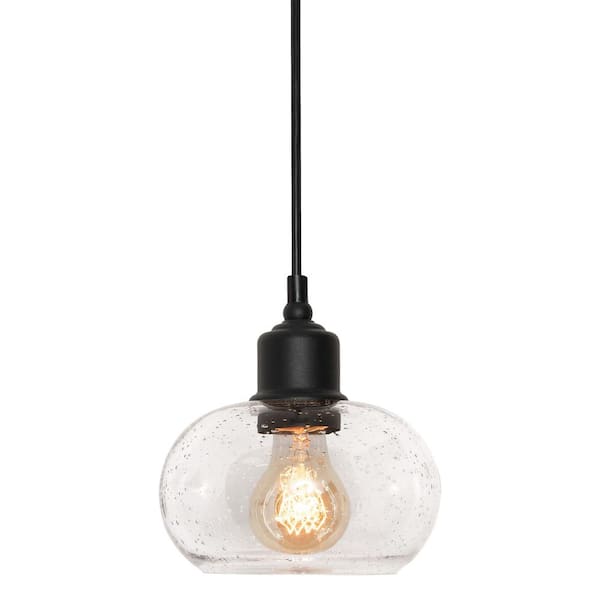 AFX Laney 1-Light Black, Clear Shaded Pendant Light with Clear Seeded Glass Shade