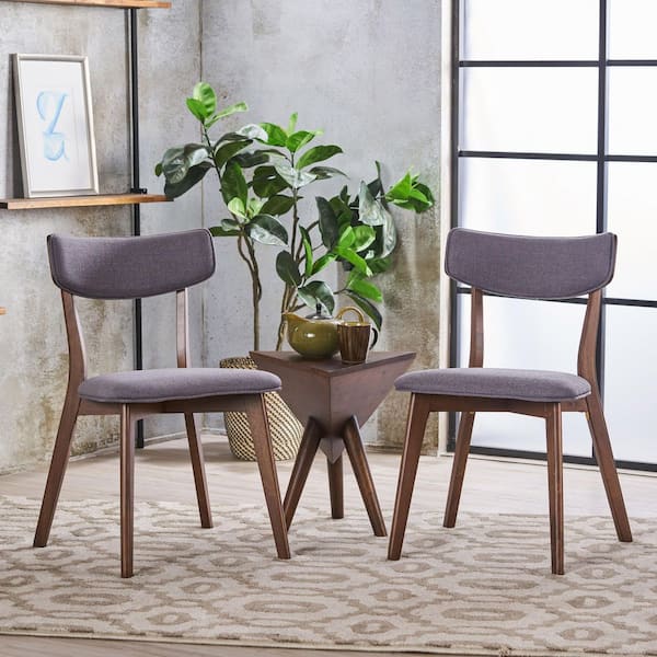 CHRISTOPHER KNIGHT HOME Riley Dark Gray Mid Century Modern Fabric Upholstered Dining Chairs with Walnut Finished Frame, Solid Wood, (set of 2)