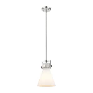 Newton Cone 100-Watt 1 Light Polished Nickel Shaded Pendant Light with Frosted glass Frosted Glass Shade