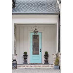 36 in. x 80 in. Left-Hand 3/4 Lite Eastfield Decorative Glass Blue Painted Fiberglass Prehung Front Door with Brickmould