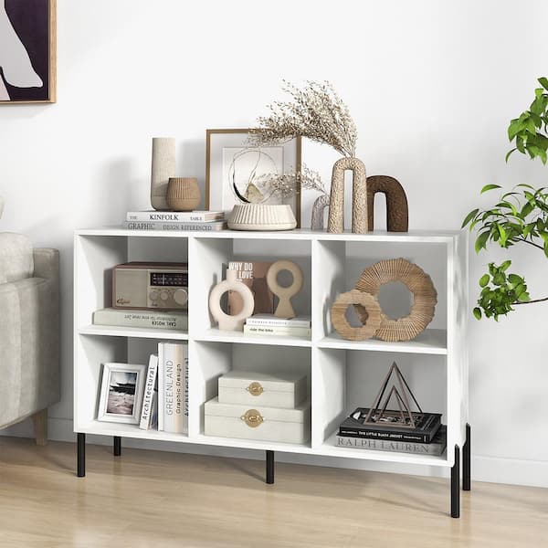 31.5 in. Tall White Wood 6 Cube Storage Shelf Organizer Bookcase Square Cubby Cabinet Bedroom