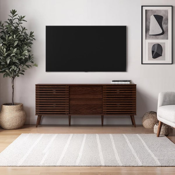 CorLiving Eames Dark Brown TV Stand Fits TV's up to 65 in. with Slatted Doors