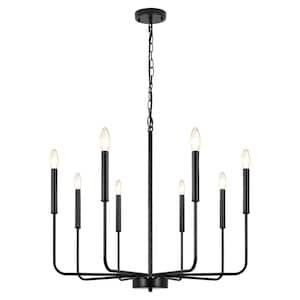 8-Light Matte Black Farmhouse Candle Style Chandelier for Living Room Kitchen Island with No Bulbs Included