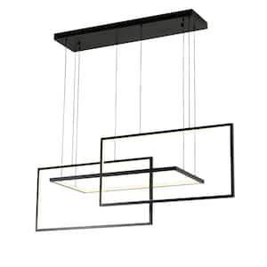 54 in. 3-Lights Dimmable Integrated LED Black Statement Rectangel Chandelier for Living Room Kitchen Island