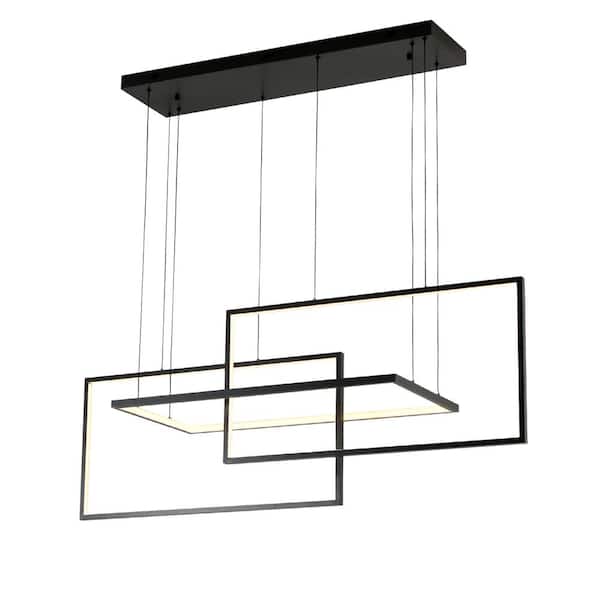 UMEILUCE 54 in. 3-Lights Dimmable Integrated LED Black Statement Rectangel Chandelier for Living Room Kitchen Island