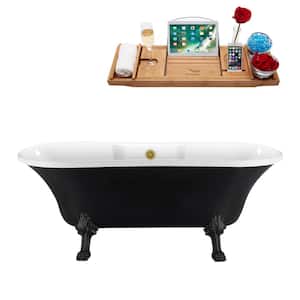 68 in. Acrylic Clawfoot Non-Whirlpool Bathtub in Glossy Black With Matte Black Clawfeet And Brushed Gold Drain