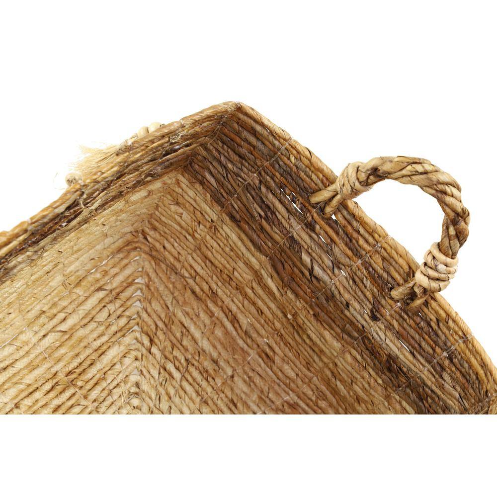 Large Rectangular Brown and Beige Wicker Storage Baskets with Tassels