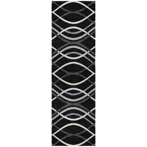 Dream Shag Premium Machine Washable Abstract ADS757 Black 2 ft. x 7 ft. Runner Rug