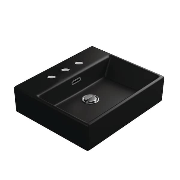 Quattro 50 BM Wall Mount / Vessel Bathroom Sink in Matte Black with 3 Faucet Holes