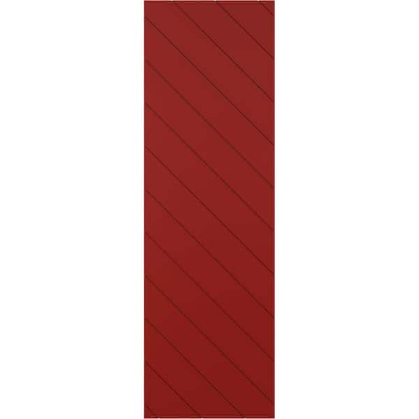 Ekena Millwork 12 in. W x 33 in. H True Fit PVC Diagonal Slat Modern Style Fixed Mount Board and Batten Shutters Fire Red