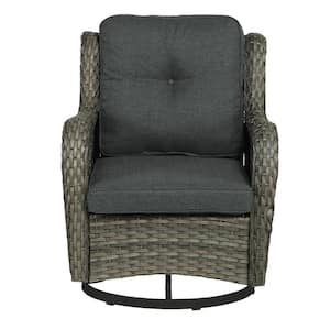 Patio Swivel Wicker Bistro Set for Patio Porch Pool Outdoor Rocking Chair with Dark Gray Cushion (Set of 1)