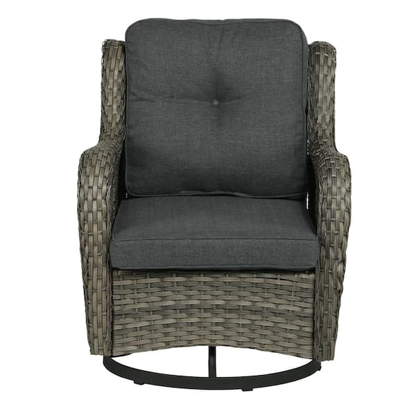Uixe Patio Swivel Wicker Bistro Set for Patio Porch Pool Outdoor Rocking Chair with Dark Gray Cushion (Set of 1)