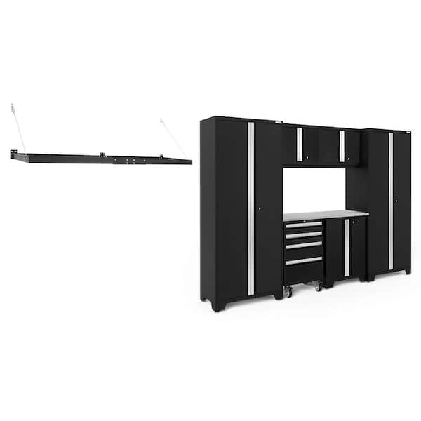 NewAge Products Bold Series 108 in. W x 76.75 in. H x 18 in. D 24-Gauge Steel Garage Cabinet Set in Black (7-Piece)