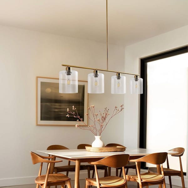 4-Light Antique Copper Kitchen Island Pendant Light with Clear Glass Shade, E26 Base, No Bulb Included for Living Room