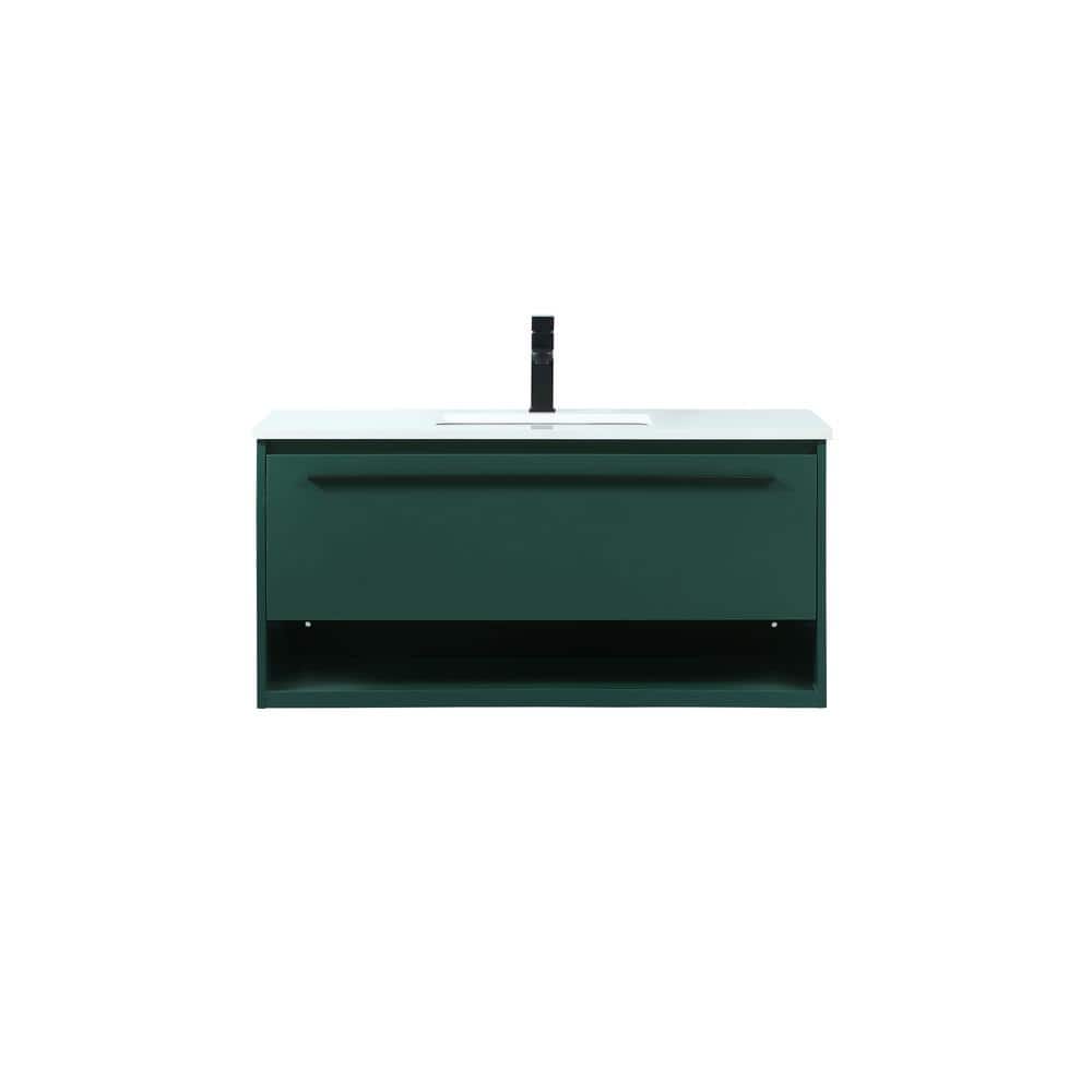 Timeless Home 40 in. W Single Bath Vanity in Green with Engineered Stone Va
